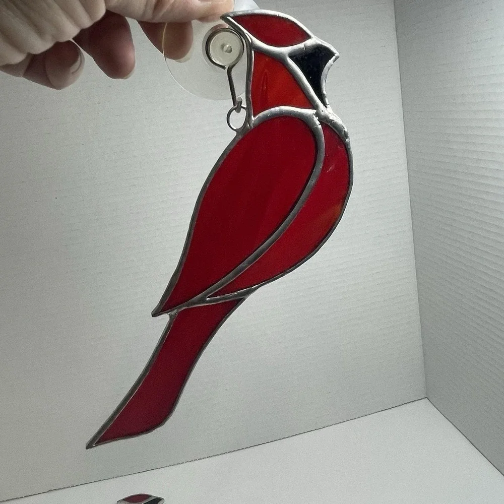 Cardinal Stain Glass Sun Catcher Red Bird Hanging Bird 7 1/2